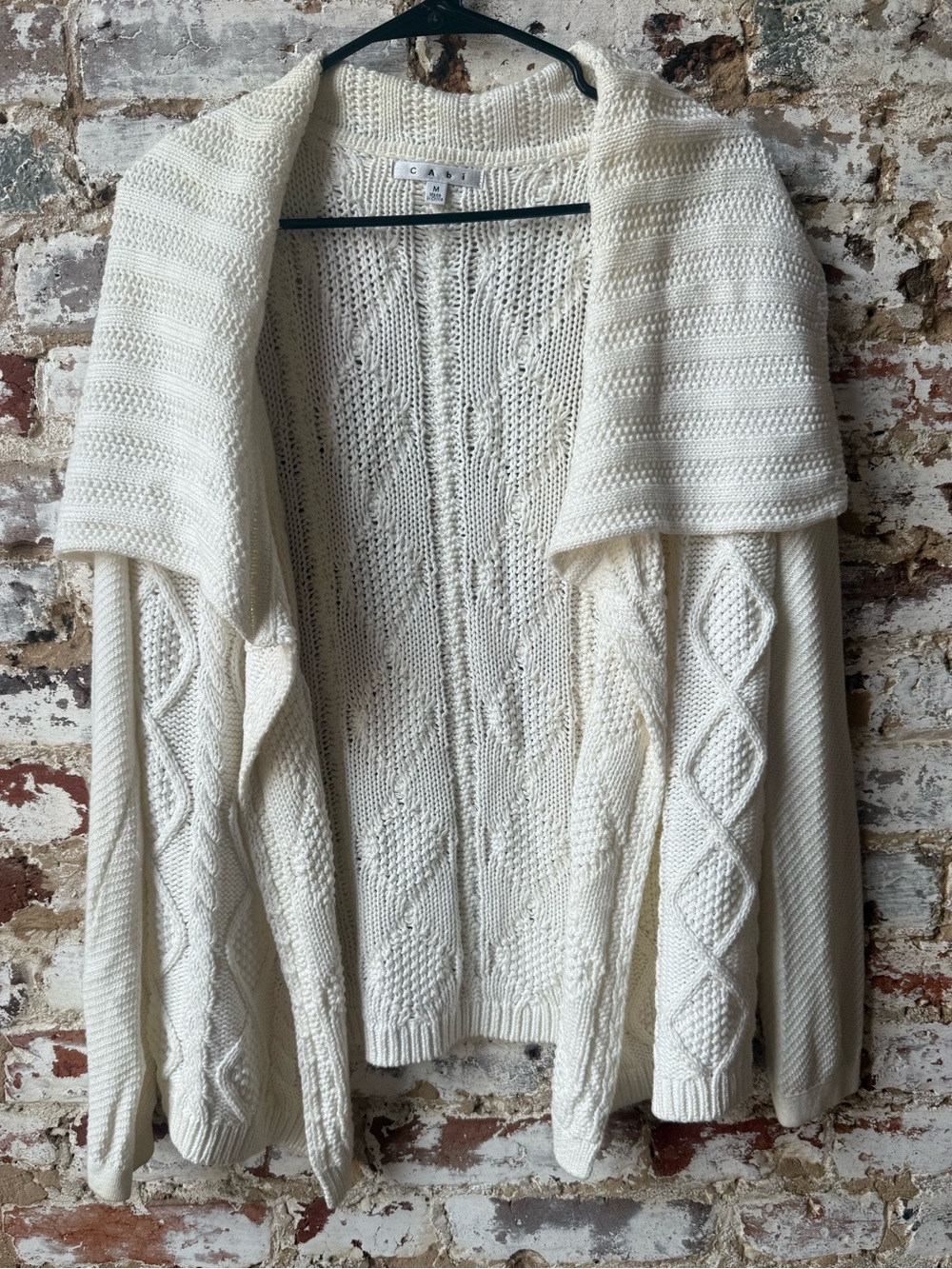 CAbi Cream Open-Front Cable Cardigan